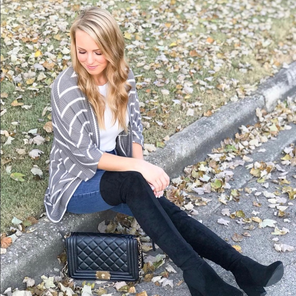 Gray & White Striped Cardigan